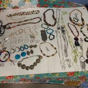 Huge 57 Plus Piece Costume Jewelry Bundle Necklaces Earrings Bracelets
